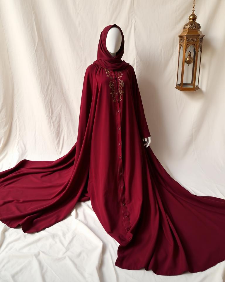 Burgundy Embroidered Abaya
